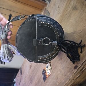Montana West Gray Crossbody Bag with Circular Design and Flap Closure